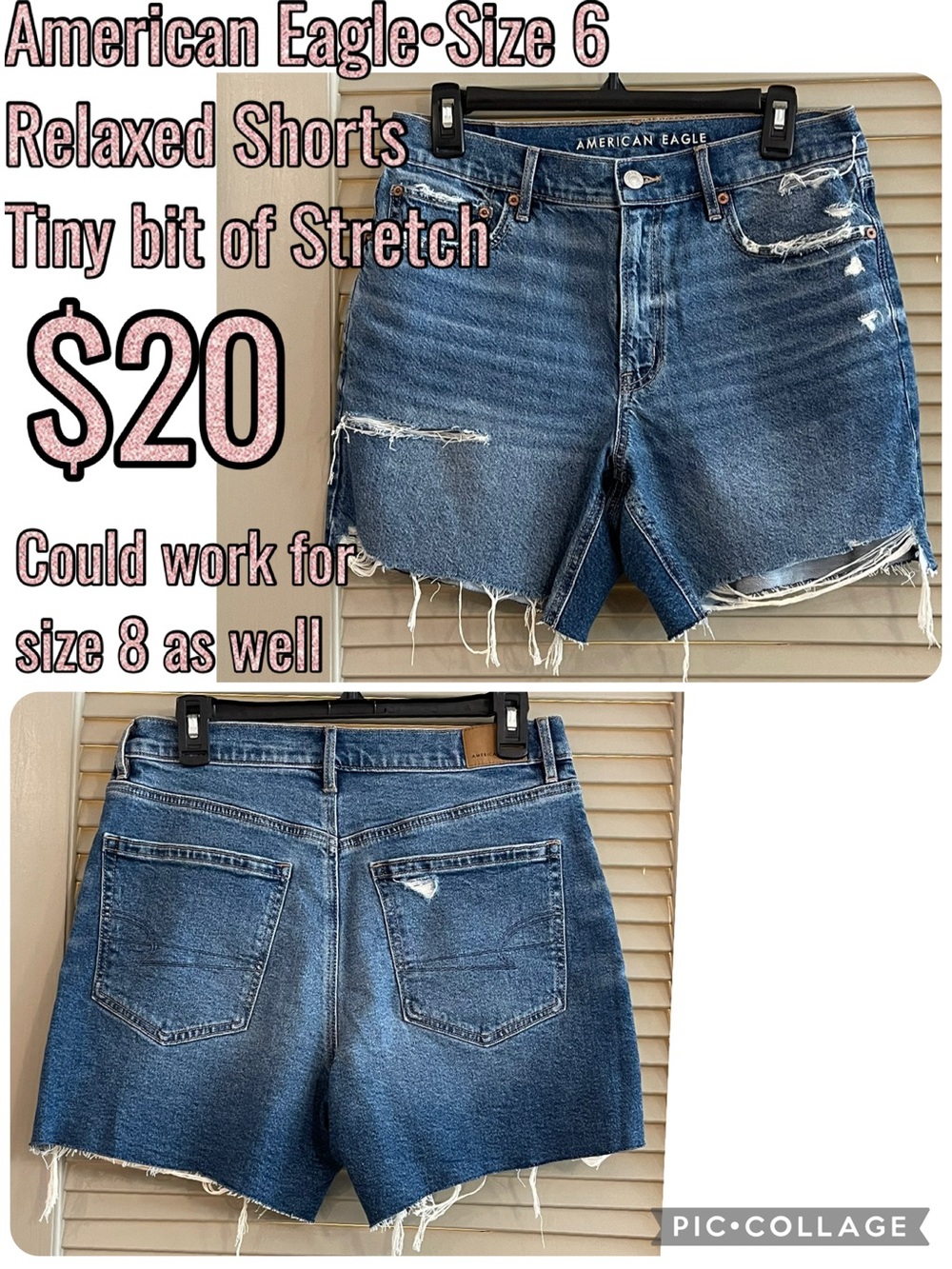 American Eagle Outfitters Blue Distressed Denim Relaxed Shorts with Raw Hem